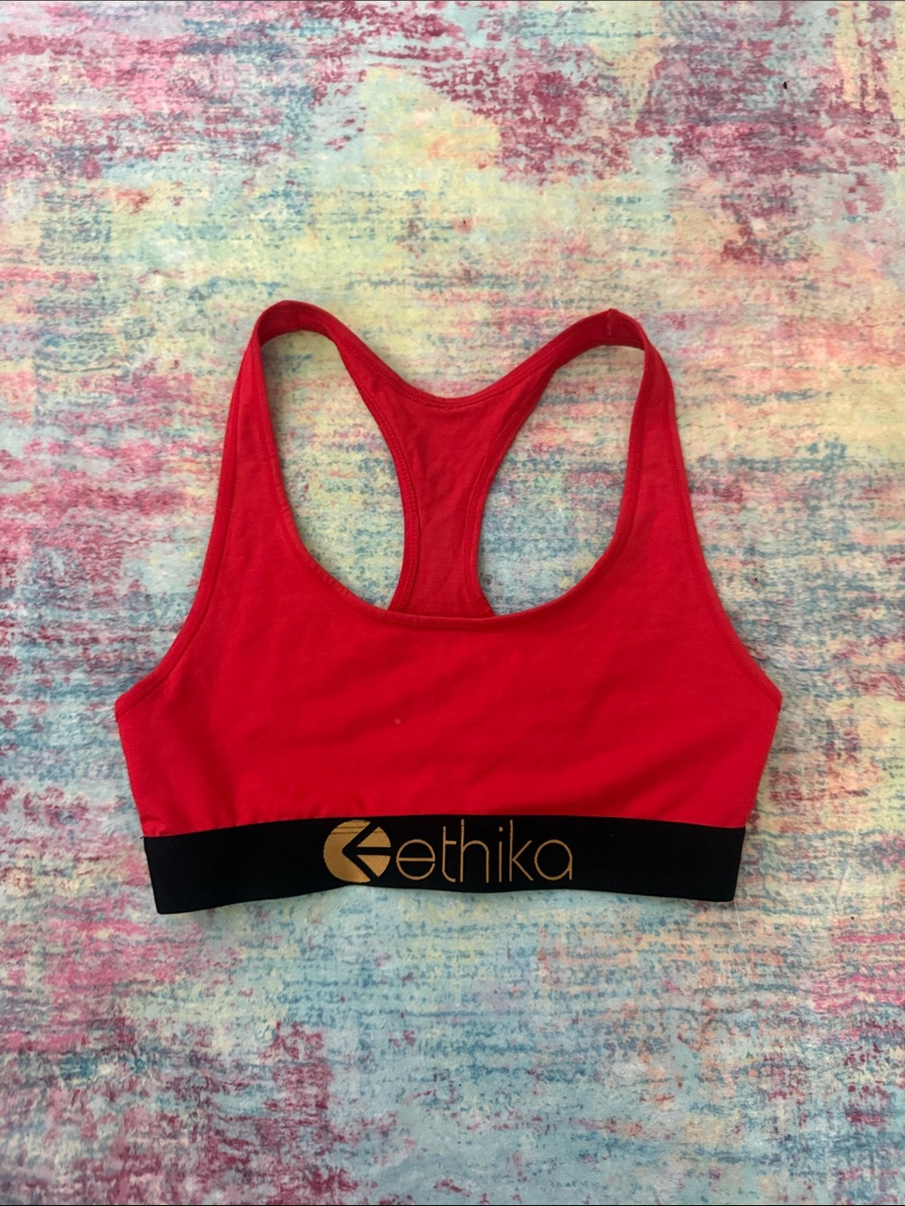 ethika Red Racerback Sports Bra with Black Gold Band